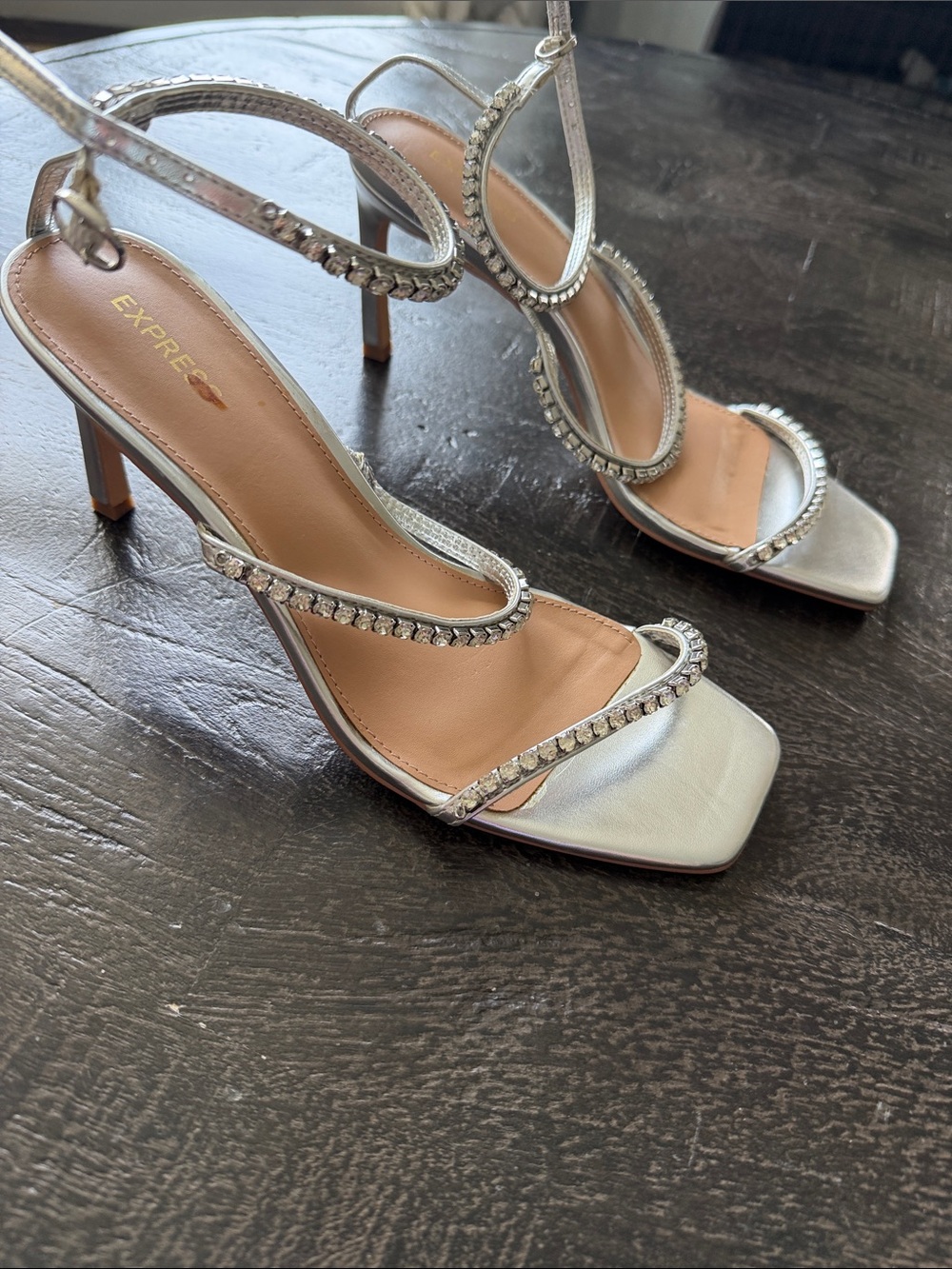 Express Silver Rhinestone Strappy Heeled Sandals